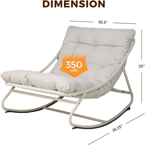 Miniatura 2 de Silla mecedora para exteriores Grand Patio, mecedora de salón de metal con cojín grueso, balancín moderno y cómodo para patio, porche, terraza, Beige