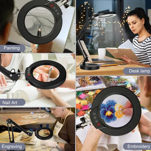 Miniatura 7 de Lupa 12X con luz, botón de actualización Krstlv 5 modos de color, regulable 2 en 1, lámpara de escritorio con luz LED 2 en 1, lupa manos libres