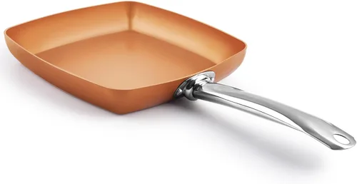 Toutrop Sartén cuadrada de cobre antiadherente, sartén de chef de 9.5 pulgadas con revestimiento de cerámica, apto para horno y lavavajillas, sin