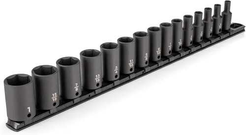 Miniatura 5 de TEKTON Juego de dados de impacto de 6 puntos profundos de 3/8 pulgadas con riel, 19 piezas (0.236-0.945 in) SID91107