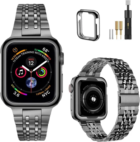 Miniatura 30 de MioHHR - Correa compatible con Apple Watch de 49 mm Ultra 3/2/1, correa de metal de acero inoxidable sólida para iWatch 49 mm Series Ultra 3/2/1
