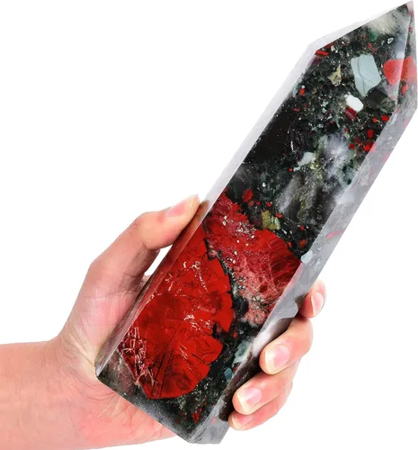 Miniatura 3 de AMOYSTONE Obelisco de Piedra de Sangre Africana Varita de Cristal Curativo Grande Torre Columna Facetada de 6 Lados Reiki Chakra Meditación Terapia