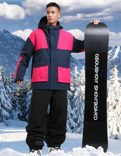 Miniatura 39 de GSOU SNOW Chaqueta de esquí para hombre, abrigo de nieve para snowboard, cálido, invierno, impermeable, con capucha