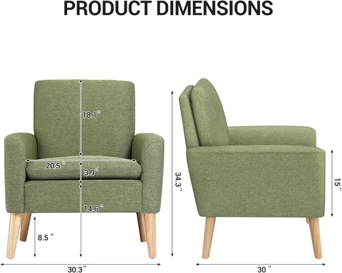 Miniatura 2 de Silla de Acento de Mediados de Siglo, Sillón Tapizado de Lino Verde para Sala de Estar o Dormitorio, Cómoda Silla de Sofá Moderna para Habitación