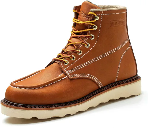 Miniatura 6 de Botas de trabajo para hombre - Botas de trabajo de 6 pulgadas con punta de cuña suave, Botas de trabajo impermeables para hombre Marrón