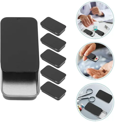 Miniatura 9 de UPKOCH Caja de almacenamiento de caramelo con tapa deslizante de metal, organizadores de placas de hojalata, contenedores de píldoras pequeños, caja