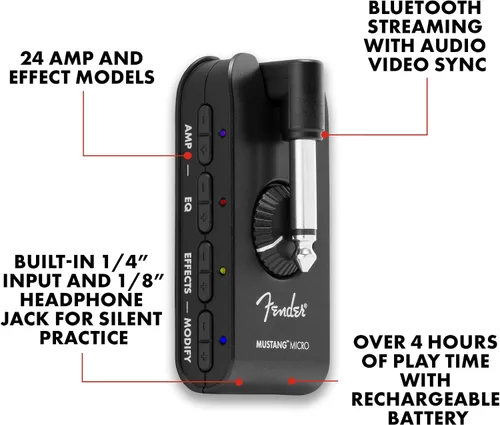 Miniatura 3 de Fender Mustang Micro Amplificador de Auriculares, con 2 años de garantía