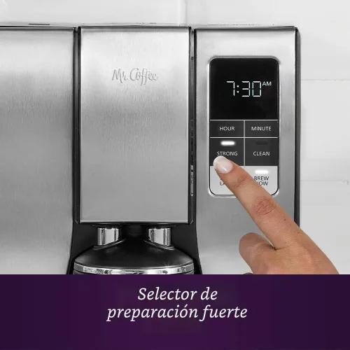 Miniatura 4 de Mr. Coffee Cafetera programable de 10 tazas, jarra térmica aislada, selección de fuerza de preparación, preparación ahora o más tarde, acero Acero