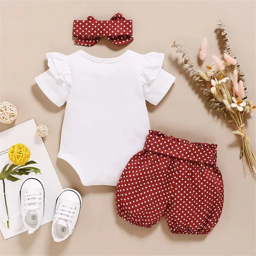 Miniatura 2 de PATPAT Conjunto de 3 piezas de ropa para bebé niña recién nacida con volantes y diadema
