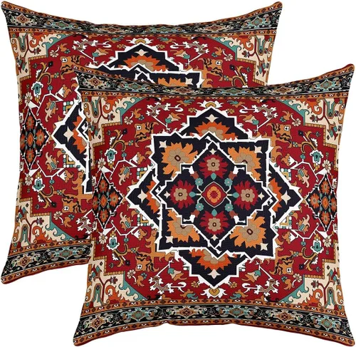 Miniatura 13 de Juego de 2 fundas de almohada bohemias tribales de 22 x 22 pulgadas, fundas de almohada exóticas retro, fundas de cojín bohemias de celosía vintage