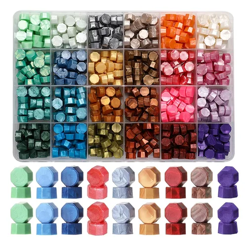 600 cuentas de sellado de cera surtidas, 24 colores para sellos de sellos, kit de pellets de sellado de sellos multicolor prémium para invitación de