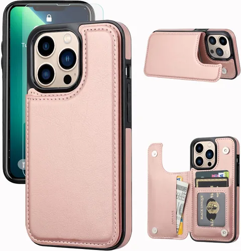 Miniatura 12 de Funda tipo cartera compatible con iPhone 13 Pro de 6.1 pulgadas, funda protectora delgada con tarjetero, piel sintética de alta calidad, ranuras