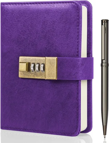 Miniatura 8 de WEMATE Diario con Cerradura, Diario con Cerradura, Cuaderno de Contraseña, Bolígrafo y Caja de Regalo - Perfecto para Hombres y Mujeres - 4.3X Negro