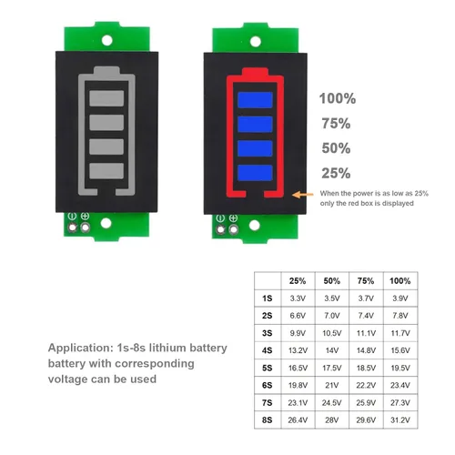 Miniatura 3 de Create idea Módulo indicador de capacidad de batería de 3-34 V, módulo indicador de carga de batería, 5 mA, compatible con 1S 2S 3S 4S 5S 6S 7S 8S