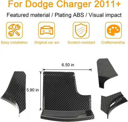 Miniatura 2 de JeCar Accesorios interiores Consola central Cambio de marchas frontal Panel de almacenamiento para Dodge Charger 2011-2020, fibra de carbono, 4