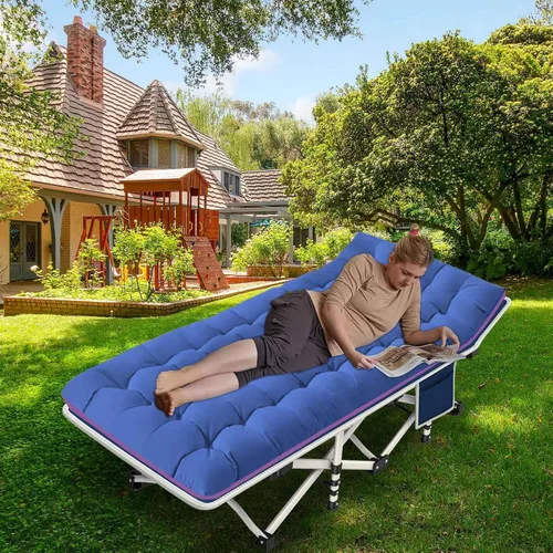 Miniatura 7 de Paquete de 2 catres de camping con colchón, cama cómoda, catre plegable, catres resistentes para dormir con bolsa de transporte para adultos
