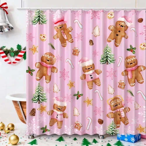 Miniatura 9 de AIBIIN - Cortina de ducha de Navidad con copo de nieve de invierno, árbol de Navidad, para baño, campana de ciervo de Navidad, decoraciones