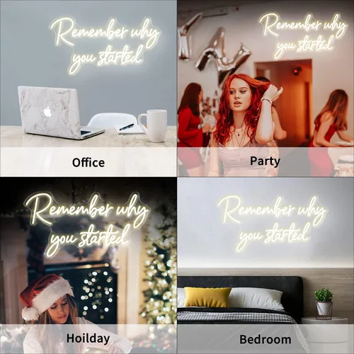 Miniatura 4 de Recuerde por qué comenzó Letrero de neón, luz de neón LED blanca cálida para decoración de pared, letrero iluminado para boda, compromiso, Recuerda
