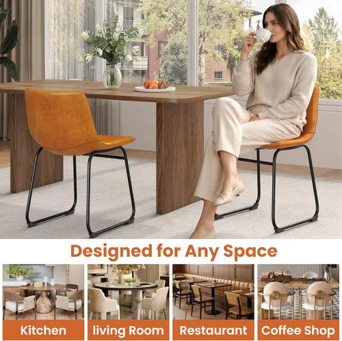 Miniatura 5 de REONEY Juego de 2 sillas de comedor, sillas de comedor sin brazos de piel sintética con respaldo, silla moderna de cocina comedor de 18 pulgadas