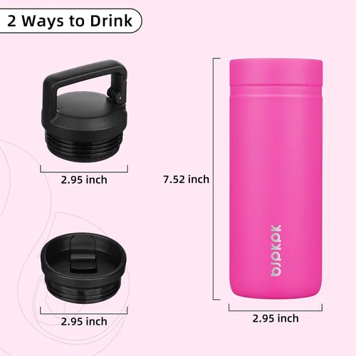 Miniatura 4 de BJPKPK - Botella de agua aislada con 2 tapas, vaso/taza de viaje de acero inoxidable de 20 onzas con aislamiento al vacío de doble pared, taza