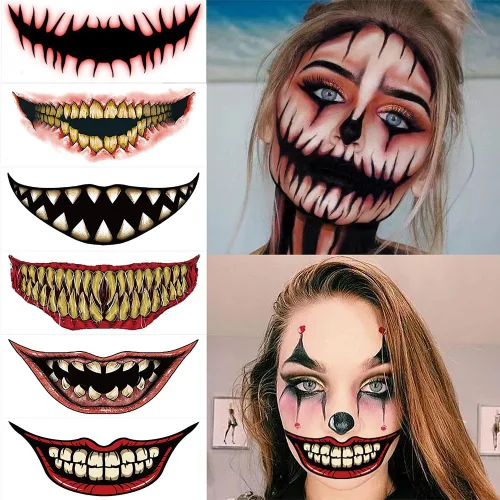 Miniatura 7 de Pegatinas de tatuaje de boca de terror temporal de terror para Halloween, accesorios de maquillaje, accesorios para disfraz, kit de cara