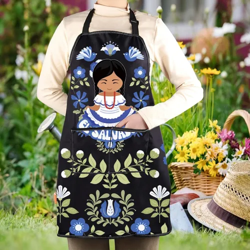 Miniatura 5 de WCGXKO Delantal de cocina inspirado en El Salvador, regalo de arte floral salvadoreño, mercancía de flores de El Salvador