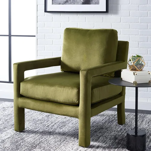 Miniatura 8 de SAFAVIEH Home Collection Kye Mid-Century - Silla decorativa de terciopelo verde oliva (totalmente montada)