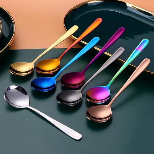 Miniatura 3 de 8-Piece Stainless Steel Table Spoons, 7 Inch Soup Spoons for Cereal, Dessert, Soup, Coffee & Tea(black）