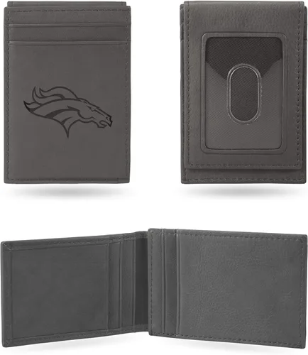 Miniatura 22 de Rico Industries - Cartera de bolsillo frontal con grabado láser NFL de fútbol, gris, compacta/cómoda/delgada