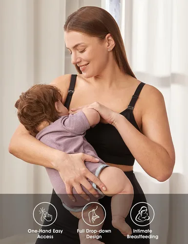 Miniatura 3 de Hofish - Paquete de 3 corpiños de maternidad de lactancia sin costuras de busto completo XXL con extensores y clips adicionales de corpiño