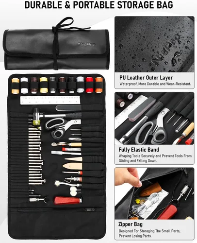 Miniatura 2 de Nicpro Kit de herramientas de cuero de 85 piezas Kit de herramientas de trabajo de cuero con bolsa de almacenamiento personalizada, kit