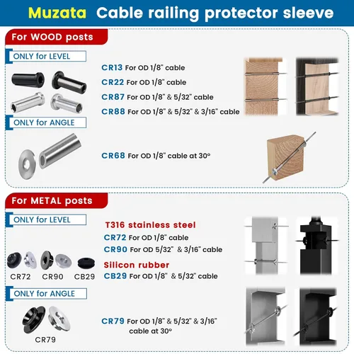 Miniatura 6 de Muzata Paquete de 20 ojales de barandilla de cable de rueda de 1/8 pulgadas solo para cuerda de alambre de nivel de 1/8 pulgadas T316, fundas