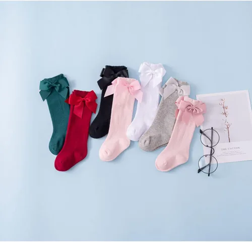 Miniatura 6 de BULINGNA Calcetines de princesa con lazo, color sólido, con volantes, hasta la rodilla, para bebé, para uniforme escolar