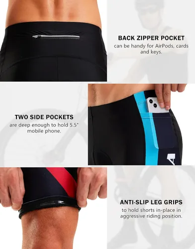 Miniatura 45 de Bikewa Pantalones cortos de ciclismo para hombre, con acolchado 4D, para ciclismo de carretera, con bolsillos con cremallera