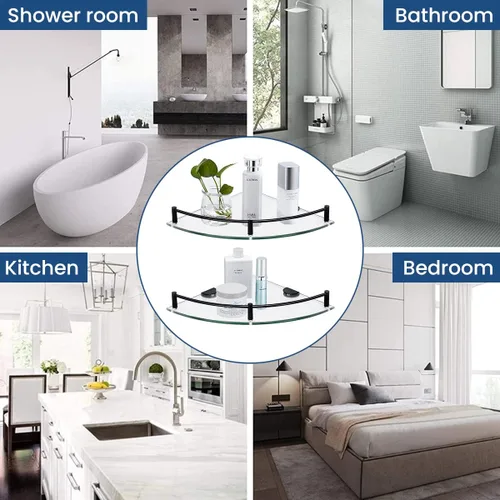 Miniatura 4 de Estante de cristal flotante para baño, estantes esquineros para ducha, soporte para champú con pared de riel Esquinero para Baño para ducha