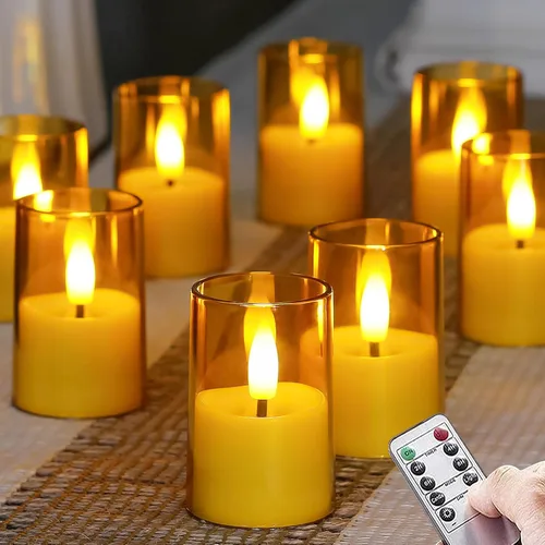 Miniatura 12 de Velas sin llama pequeñas de luz LED para té, votiva acrílica operada a batería 1.7" x 2.5" con control remoto y temporizador, paquete de 8 velas