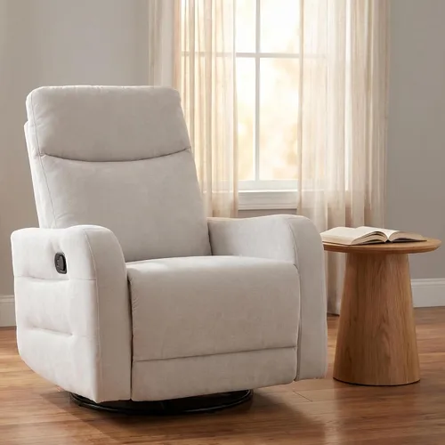 Silla reclinable giratoria de 360°, sillón reclinable manual con asa lateral, silla de salón tapizada de tela para sala de estar, dormitorio,