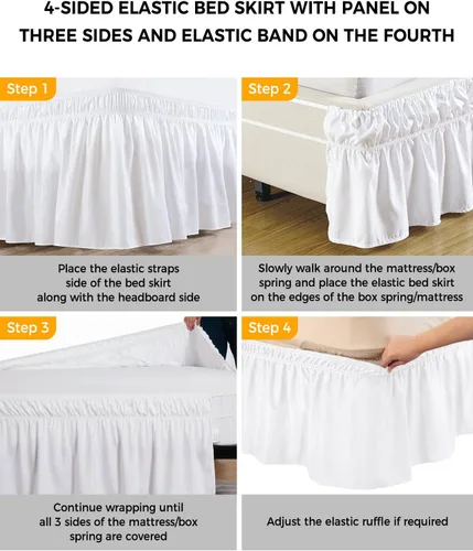 Miniatura 7 de Falda de cama floral amarilla, tamaño King de 16 pulgadas de caída, ajustable y elástica, plisada, con volantes de polvo de lujo para cama