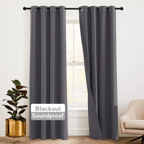 Miniatura 51 de RYB HOME 3 en 1 insonorizadas - oscurecedoras - cortinas de lino con aislamiento, cortinas de ahorro de energía con bloqueo de ruido para Lino blanco