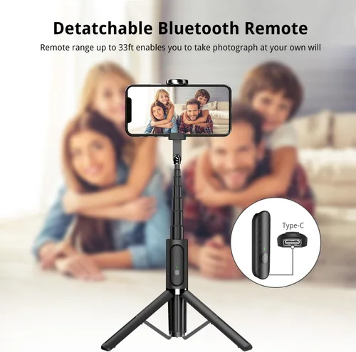Miniatura 4 de Atumtek Trípode para selfie stick con 3 controles remotos Bluetooth, trípode de aluminio extensible 3 en 1 con control remoto recargable y 2
