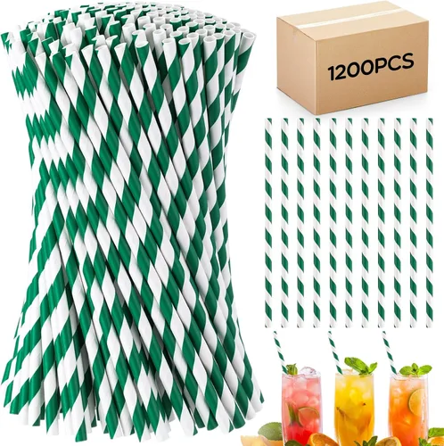 Eaasty 1200 Pcs Biodegradable Colored Paper Straws Bulk Disposable Striped Assorted Colors Drinking Paper Straws for Summer Juice, Shakes,