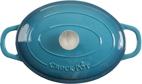 Miniatura 3 de Crock-Pot Artisan - Horno holandés ovalado de hierro fundido esmaltado, paquete de 7 cuartos y 5 cuartos de galón, verde azulado degradado