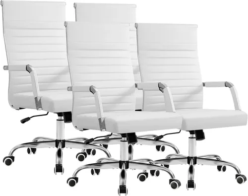 Miniatura 10 de Furmax silla de escritorio de oficina acanalada con respaldo medio de piel sintética silla de trabajo ejecutiva de conferencia silla giratoria Blanco
