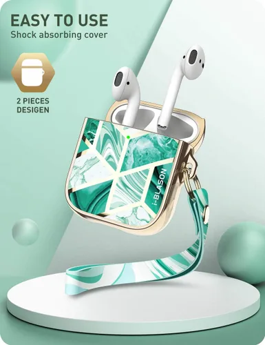 Miniatura 7 de i-Blason Cosmo Series - Funda diseñada para Airpods de 2ª generación/1ª generación, funda protectora de 360° con estilo mármol para AirPods Jade