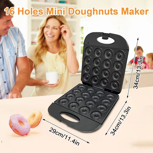 Miniatura 7 de Mini máquina para hacer donas 2025 para el hogar, para niños, de 16 agujeros, eléctrica de donas y panqueques con superficie antiadherente, ideal
