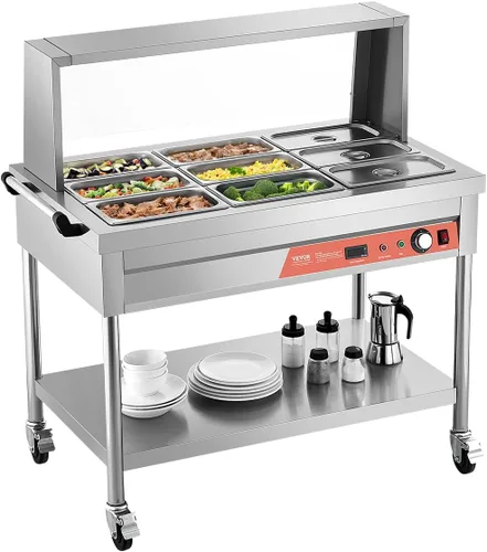 Miniatura 13 de VEVOR Calentador de Alimentos Eléctrico Comercial, 7 Bandejas + 2 Ollas Mesa de Vapor, 1800W Calentador de Alimentos Profesional para Buffet