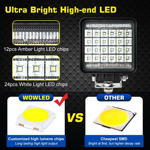 Miniatura 3 de Luces LED ámbar y blanco de alta gama, paquete de 2 módulos de luz cuadrados de 4.5 pulgadas con arnés de cableado, 3 modos de inundación puntual