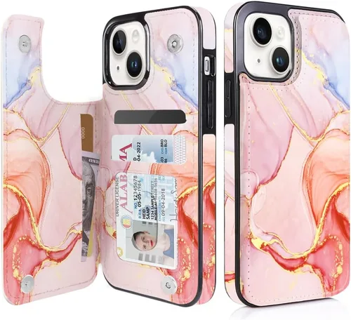Miniatura 53 de uCOLOR Funda compatible con iPhone 15 de 6.1 pulgadas con ranura para tarjetero, función atril, doble cierre magnético y bloqueo RFID, funda de 6.1