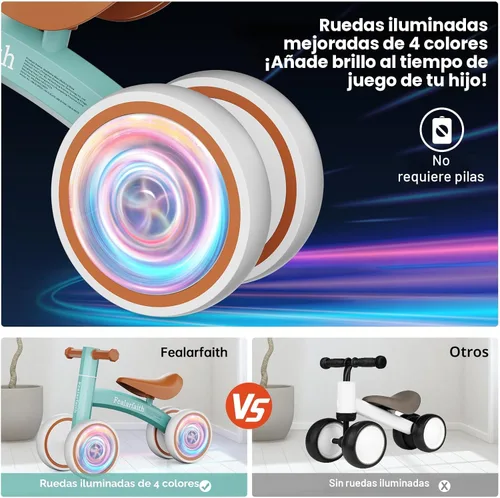 Miniatura 4 de Bicicleta de equilibrio para bebés de 1 año, niños y niñas, primera bicicleta para niños con 4 ruedas de iluminación colorida Bicicleta
