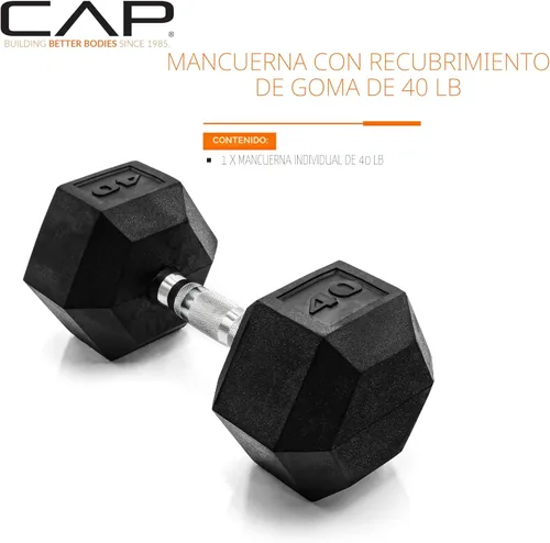Miniatura 2 de CAP Barbell Peso de la mancuerna hexagonal recubierta, individual, 10-120 libras, múltiples opciones